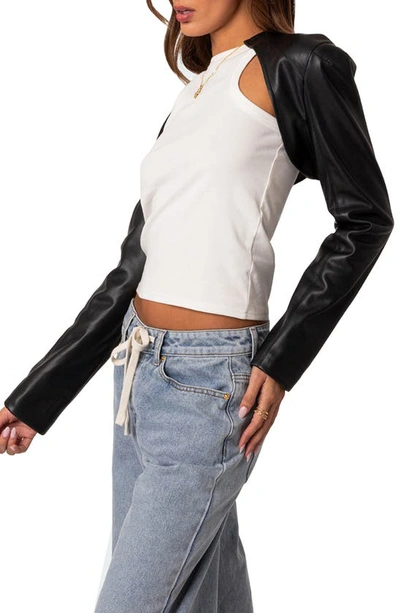 Shop Edikted Faux Leather Shrug Jacket In Black