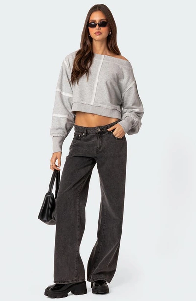 Edikted Inside Out Crop Sweatshirt In Gray-melange