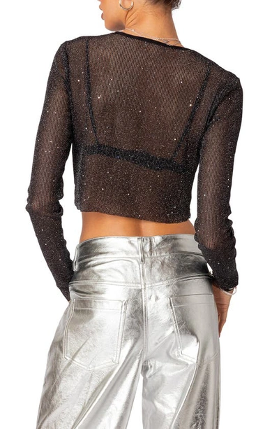 Edikted Marly Sequin Sheer Crop Top In Black