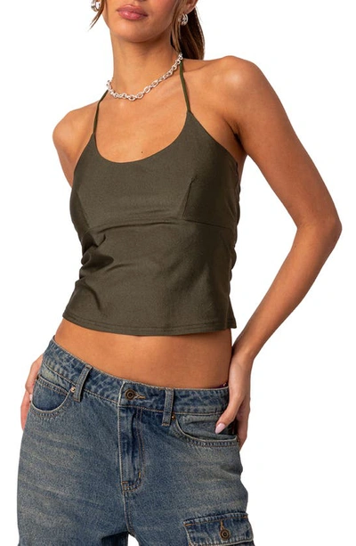 Edikted Sara Crop Halter Top In Olive
