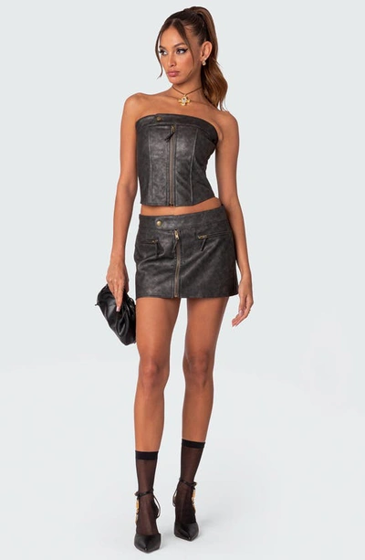 Edikted Ziva Faux Leather Miniskirt In Black