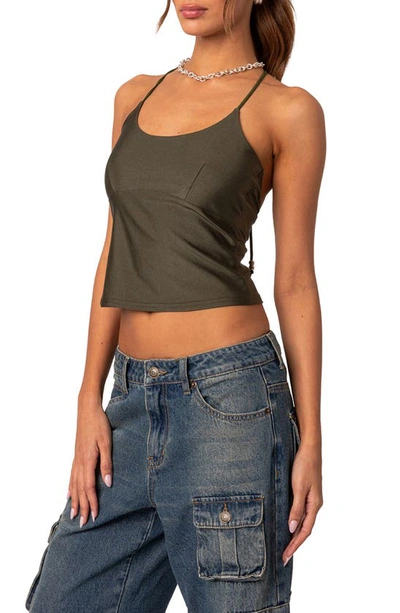 Edikted Sara Crop Halter Top In Olive