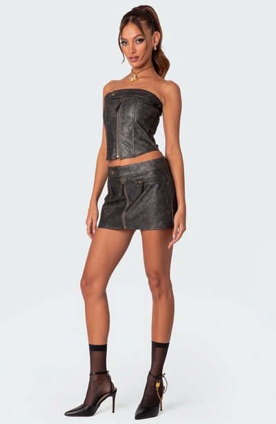 Edikted Ziva Faux Leather Miniskirt In Black