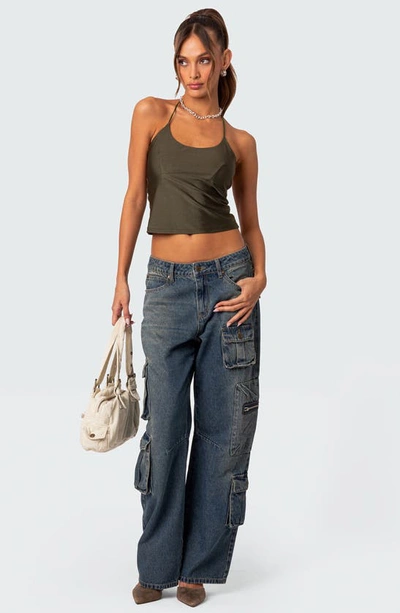 Edikted Sara Crop Halter Top In Olive