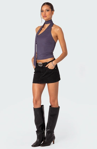 Edikted Melony One Shoulder Scarf Neck Knit Top In Purple