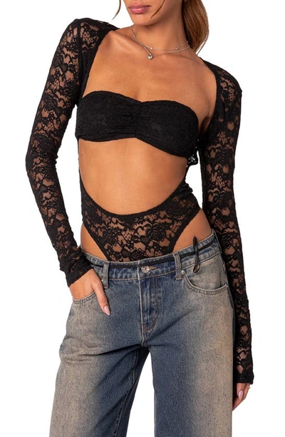 Shop Edikted Zoey Lace Two-piece Bandeau & Bodysuit In Black