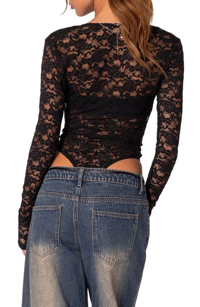 Shop Edikted Zoey Lace Two-piece Bandeau & Bodysuit In Black