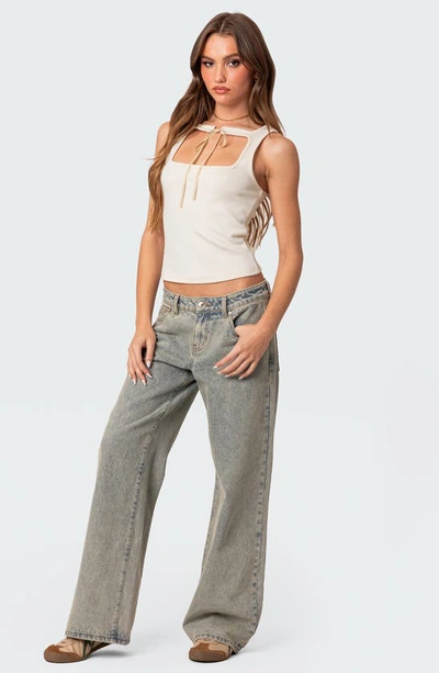 Edikted Isabetta Tie Front Knit Tank Top In White