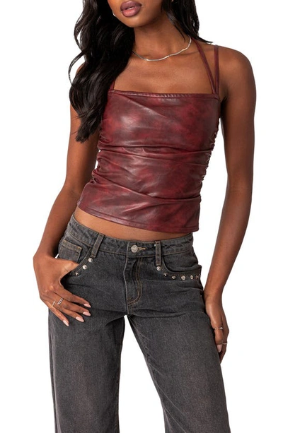 Shop Edikted Haze Strappy Faux Leather Tank Top In Red