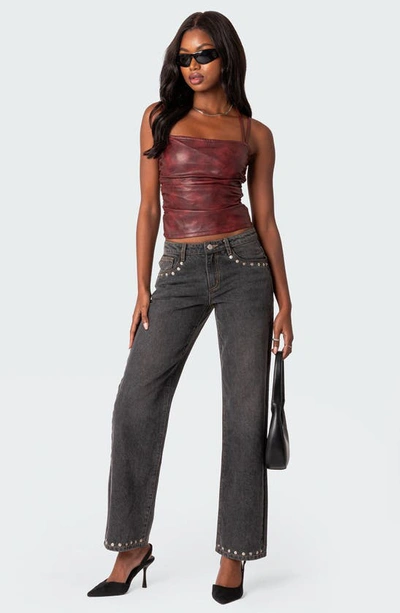 Shop Edikted Haze Strappy Faux Leather Tank Top In Red