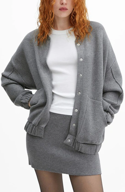 Shop Mango Seam Detail Knit Bomber Jacket In Dark Heather Grey