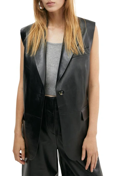 Shop Mango Leather Blazer Vest In Black