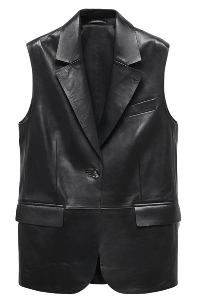 Shop Mango Leather Blazer Vest In Black