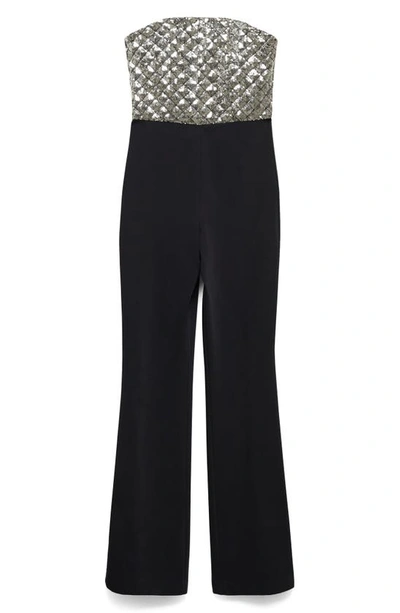 Shop Mango Sequin Bodice Strapless Jumpsuit In Black