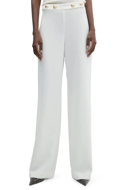 Shop Mango Button Detail High Waist Wide Leg Trousers In White