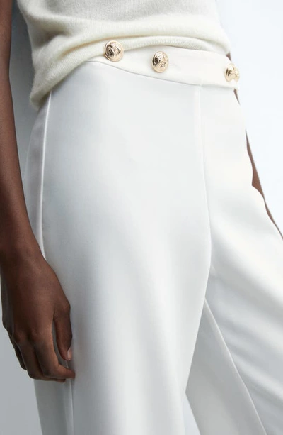 Shop Mango Button Detail High Waist Wide Leg Trousers In White