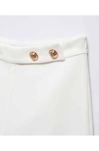 Shop Mango Button Detail High Waist Wide Leg Trousers In White