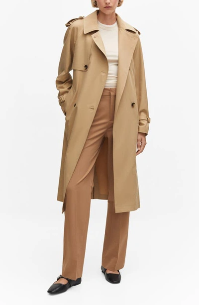 Shop Mango Belted Water Repellent Trench Coat In Medium Brown