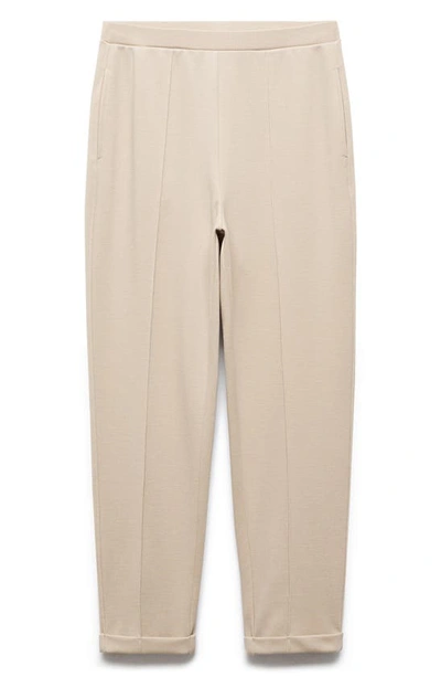 Shop Mango Seam Detail Cuff Lounge Pants In Beige