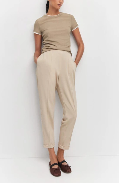 Shop Mango Seam Detail Cuff Lounge Pants In Beige