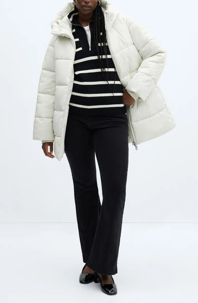 Shop Mango Hooded Water Repellent Puffer Coat In Off White