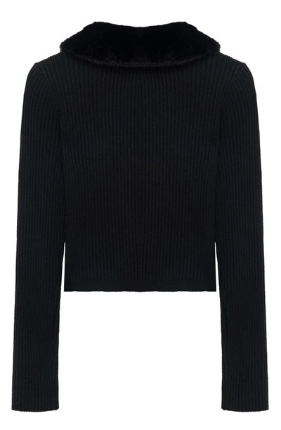 Truce Kids' Faux Fur Collar Rib Cardigan In Black