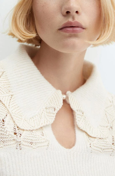 Mango Openwork Rib Sweater In Ecru