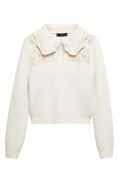 Mango Openwork Rib Sweater In Ecru