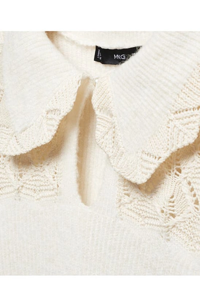Mango Openwork Rib Sweater In Ecru