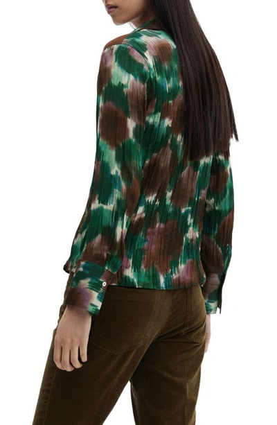Mango Abstract Print Long Sleeve Button-up Top In Green