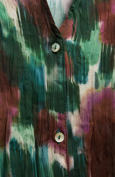 Mango Abstract Print Long Sleeve Button-up Top In Green