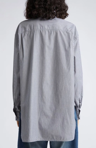 Shop Nili Lotan Yorke Stripe High-low Cotton Shirt In Black/ White Stripe