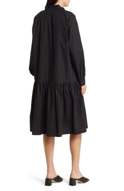 Shop Masai Copenhagen Nerthus Ruffle Long Sleeve Cotton Dress In Black