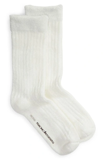 Shop Socksss Terry Organic Cotton Blend Crew Socks In Snow