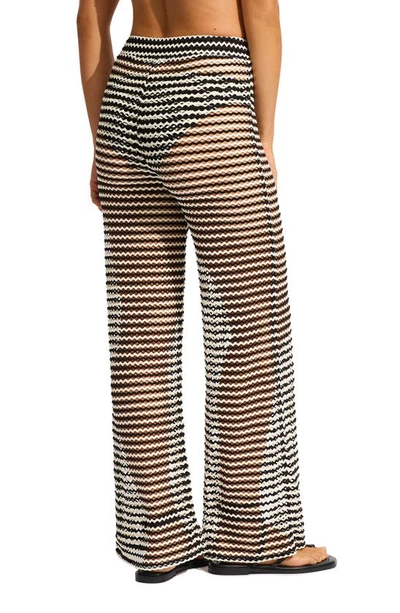 Seafolly Womens Black Mesh Effect Wide-leg High-rise Stretch-knit Trousers In Black