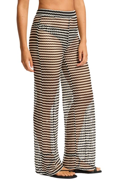 Seafolly Womens Black Mesh Effect Wide-leg High-rise Stretch-knit Trousers In Black