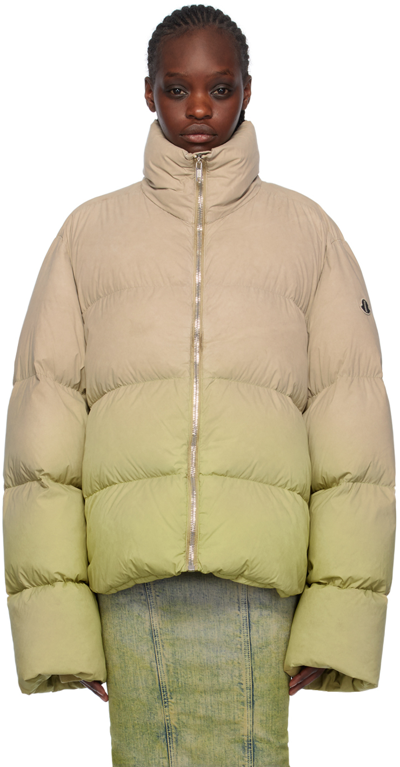 Shop Rick Owens Moncler +  Taupe & Green Cyclopic Down Jacket In 28d Acid Degrade