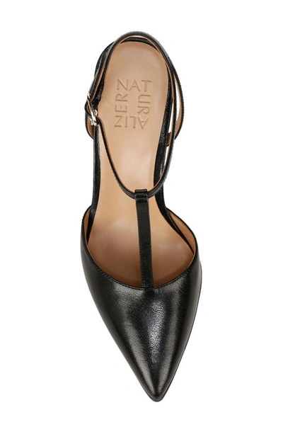 Naturalizer Astrid T-strap Pointed Toe Pump In Black Leather