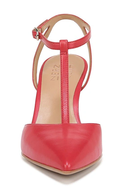 Astrid T-strap Pointed Toe Pump In Crantini Red Leather