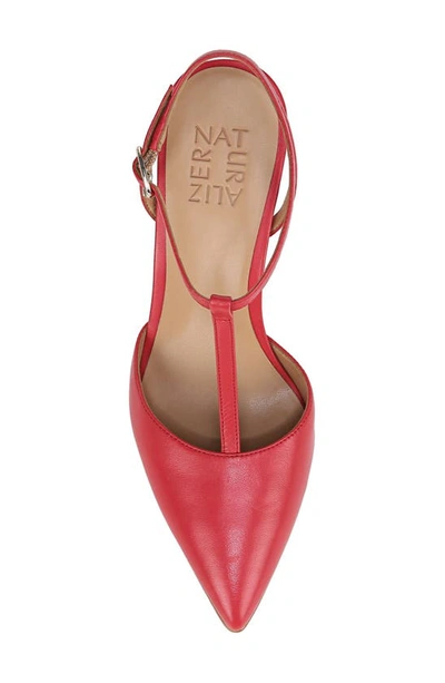 Astrid T-strap Pointed Toe Pump In Crantini Red Leather