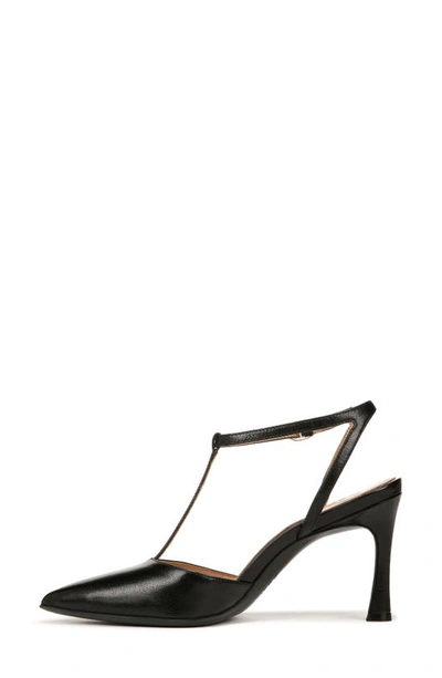 Naturalizer Astrid T-strap Pointed Toe Pump In Black Leather