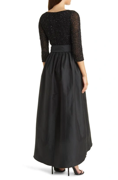Pisarro Nights Beaded Bodice & Taffeta High-low Gown In Black