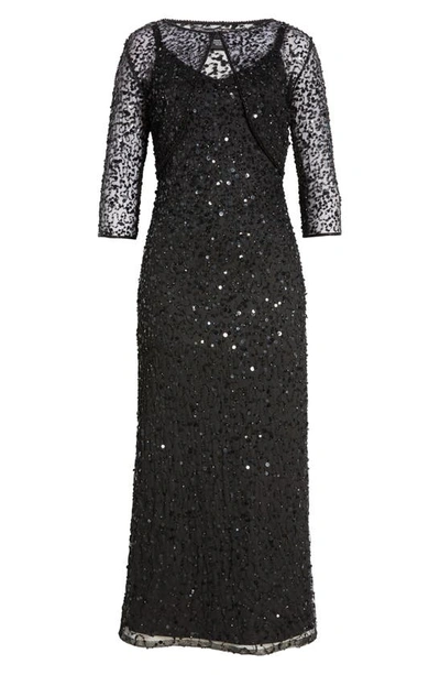 Pisarro Nights Beaded Cocktail Dress With Bolero In Black