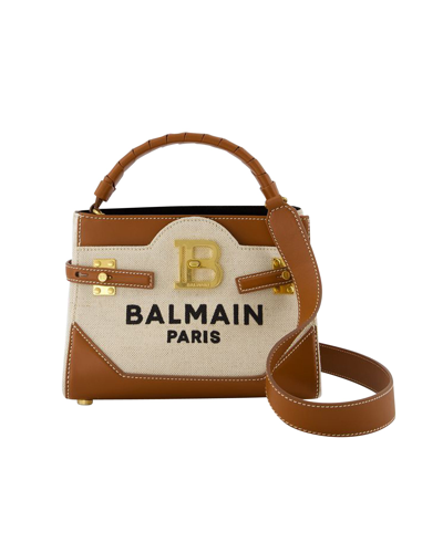 Shop Balmain Bbuzz 22 Shoulder Bag -  - Canvas - Beige
