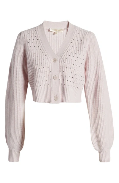 Shop Loveshackfancy Auden Rhinestone Embellished Wool & Cashmere Crop Cardigan In Pink Lemonade