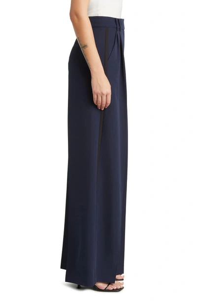 Shop Kobi Halperin Side Stripe Stretch Twill Wide Leg Pants In Navy