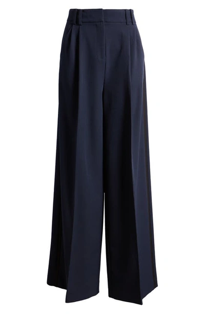 Shop Kobi Halperin Side Stripe Stretch Twill Wide Leg Pants In Navy