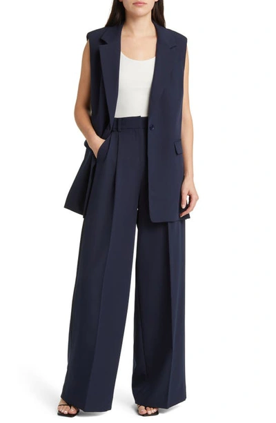 Kobi Halperin Side Stripe Stretch Twill Wide Leg Pants In Navy