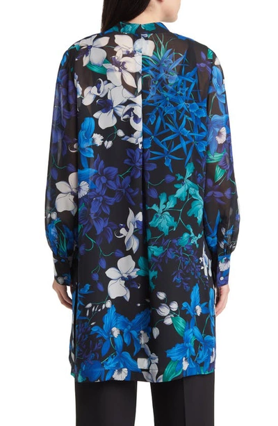 Shop Kobi Halperin Floral Longline Blouse In Iris Blue Multi