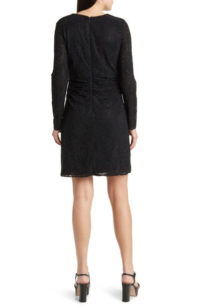 Shop Kobi Halperin Inverse Sequin Ruched Long Sleeve Lace Minidress In Black